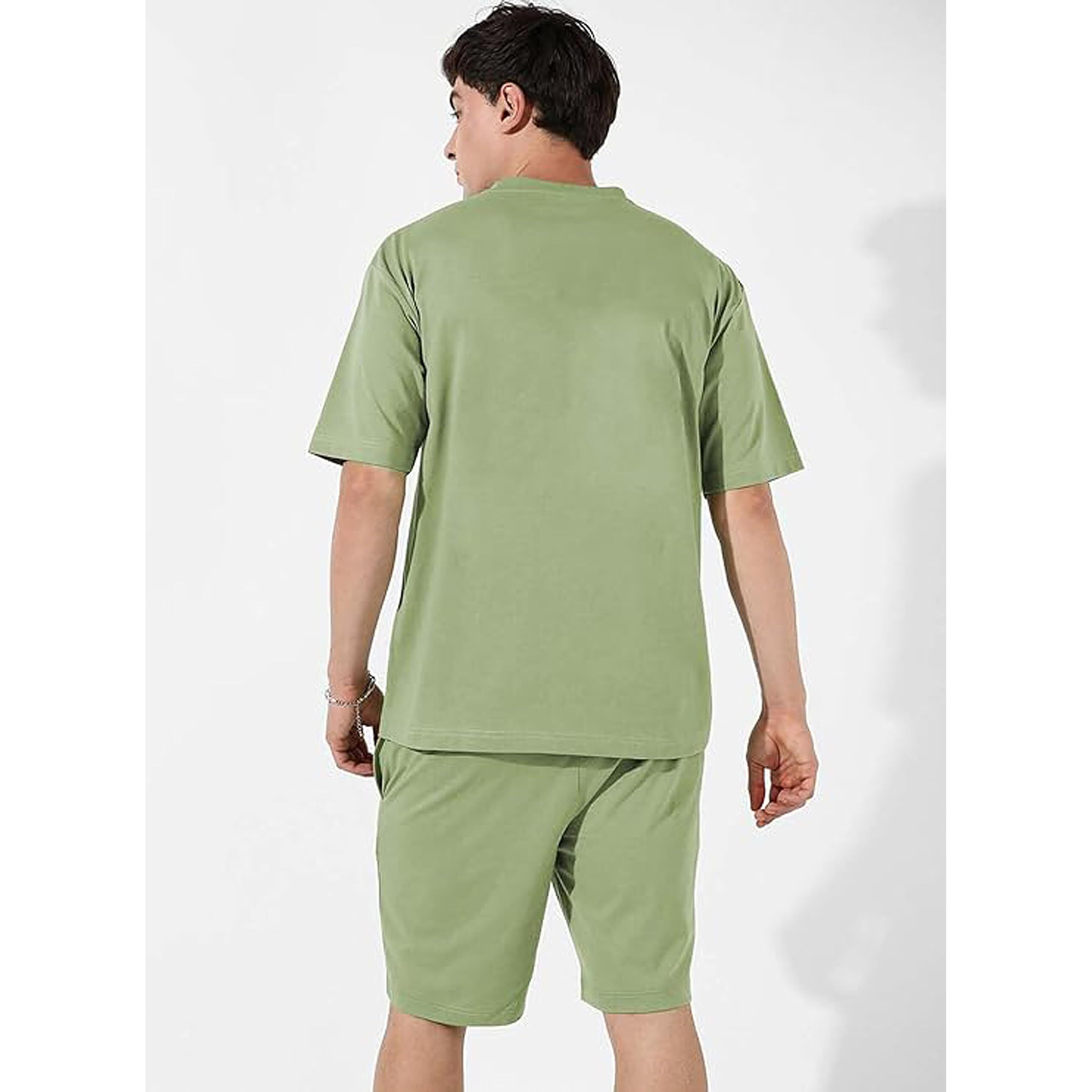 Elliti Cotton Blend Casual Round Neck Printed T-Shirt And Shorts Set, Men's Pyjama Co-Ord Set, Sleepwear & Loungewear, Summer Night Wear, Night Suit, Night Dress,Beach Weaver Suit For Men.(Pista,L)