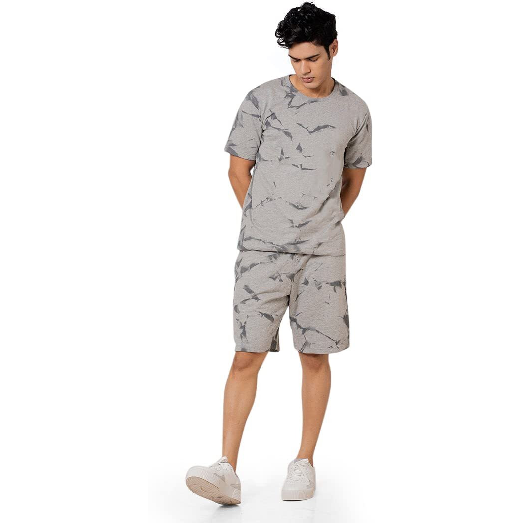 Elliti Men's Casual Summer Night Dress Soft Cotton Poly Lycra Digital Printed Sleepwear & Launge(Lounge) Wear Night Suit,Regular Fit Round Neck Short Sleeves T-Shirt And Shorts(Boxer) Pair Set For Men