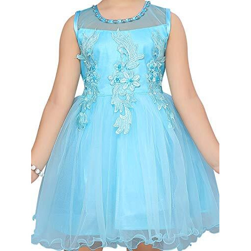Aarika Baby-Girl's Net Fit And Flare Knee-Length Dress (Dfk-24325_Turquoise_18)