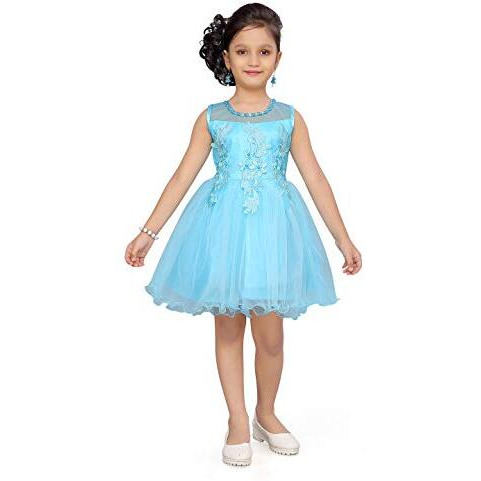Aarika Baby-Girl's Net Fit And Flare Knee-Length Dress (Dfk-24325_Turquoise_18)