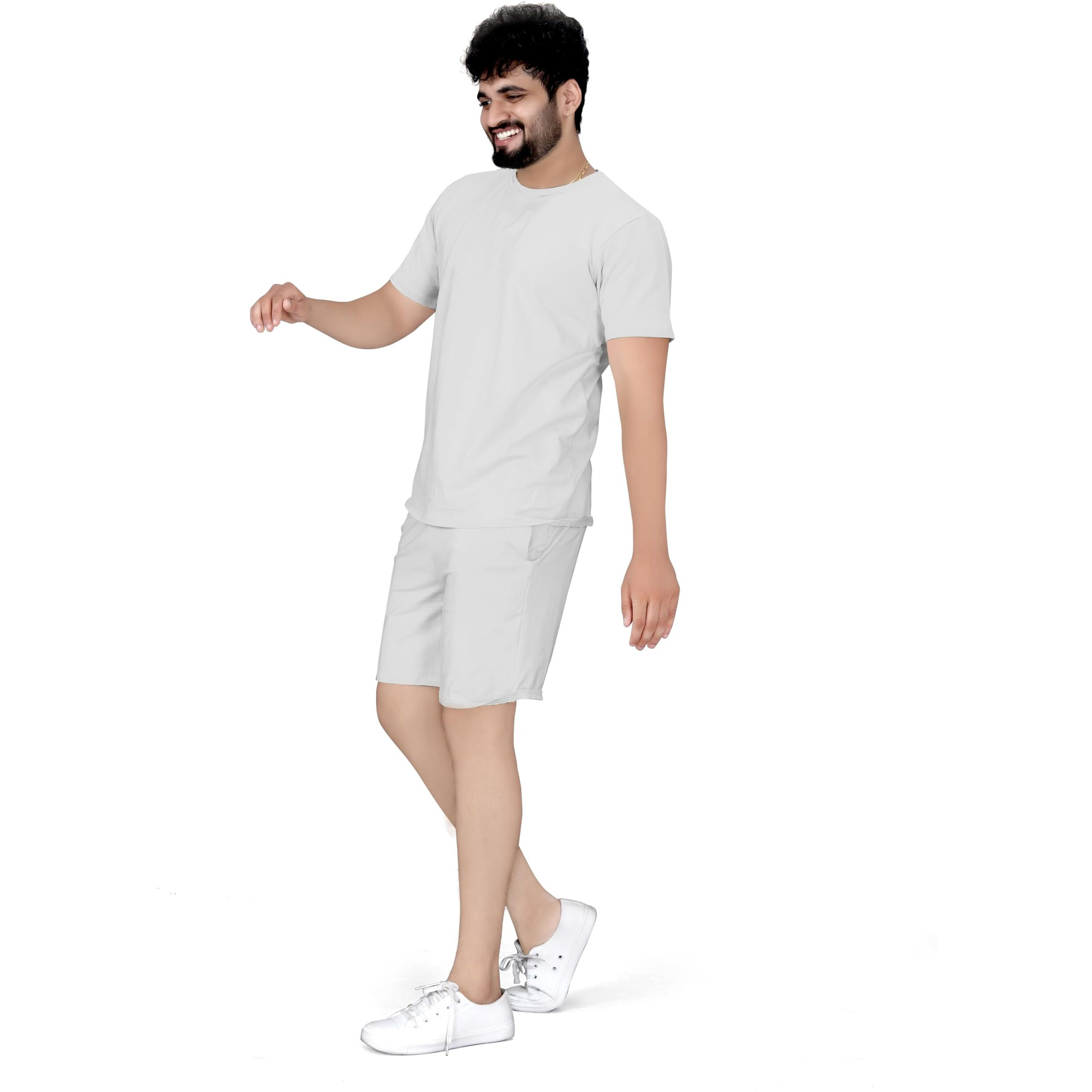 Elliti Cotton Blend Casual Round Neck Half Sleeve Oversized Co-Ord Set Men's, Pyjama Set, Sleepwear Loungewear T-Shirt And Shorts Combo For Men, Night Wear For Men, Night Suit For Men's(Light Grey, L)