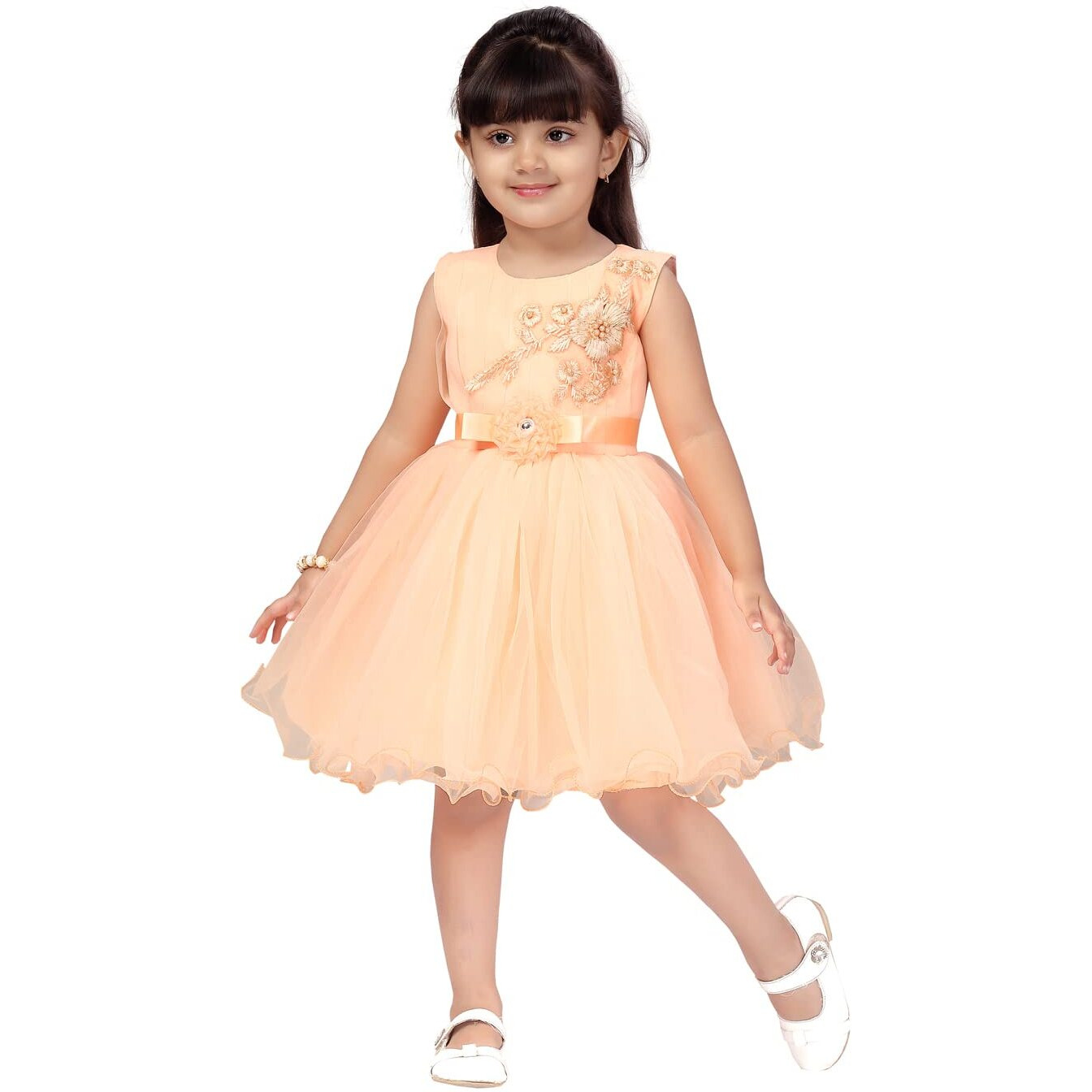 Aarika Girl's A-Line Dress (Fk-24314_Peach_4 - 5 Years_Peach_4 Years-5 Years)
