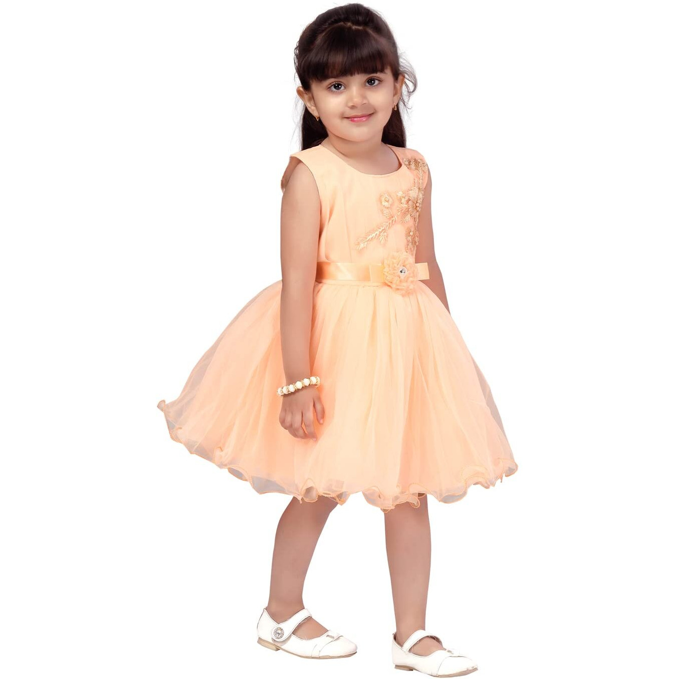 Aarika Girl's A-Line Dress (Fk-24314_Peach_4 - 5 Years_Peach_4 Years-5 Years)