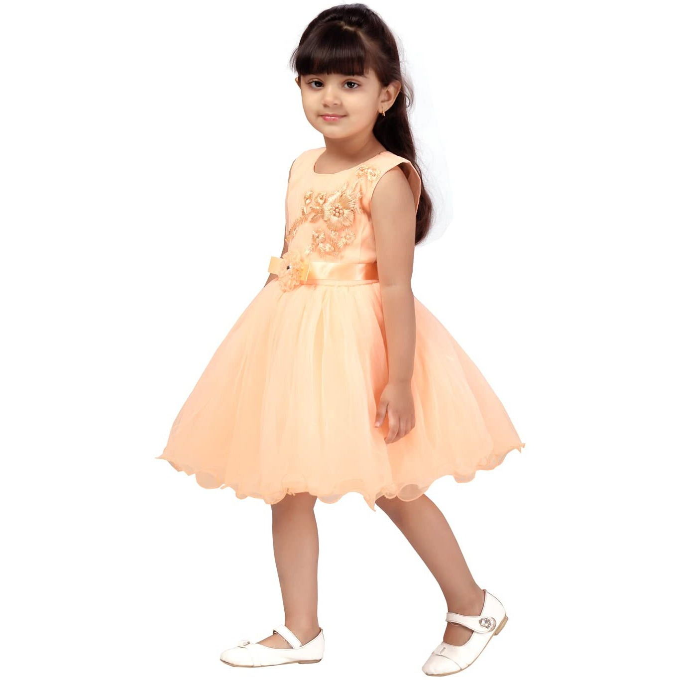 Aarika Girl's A-Line Dress (Fk-24314_Peach_4 - 5 Years_Peach_4 Years-5 Years)