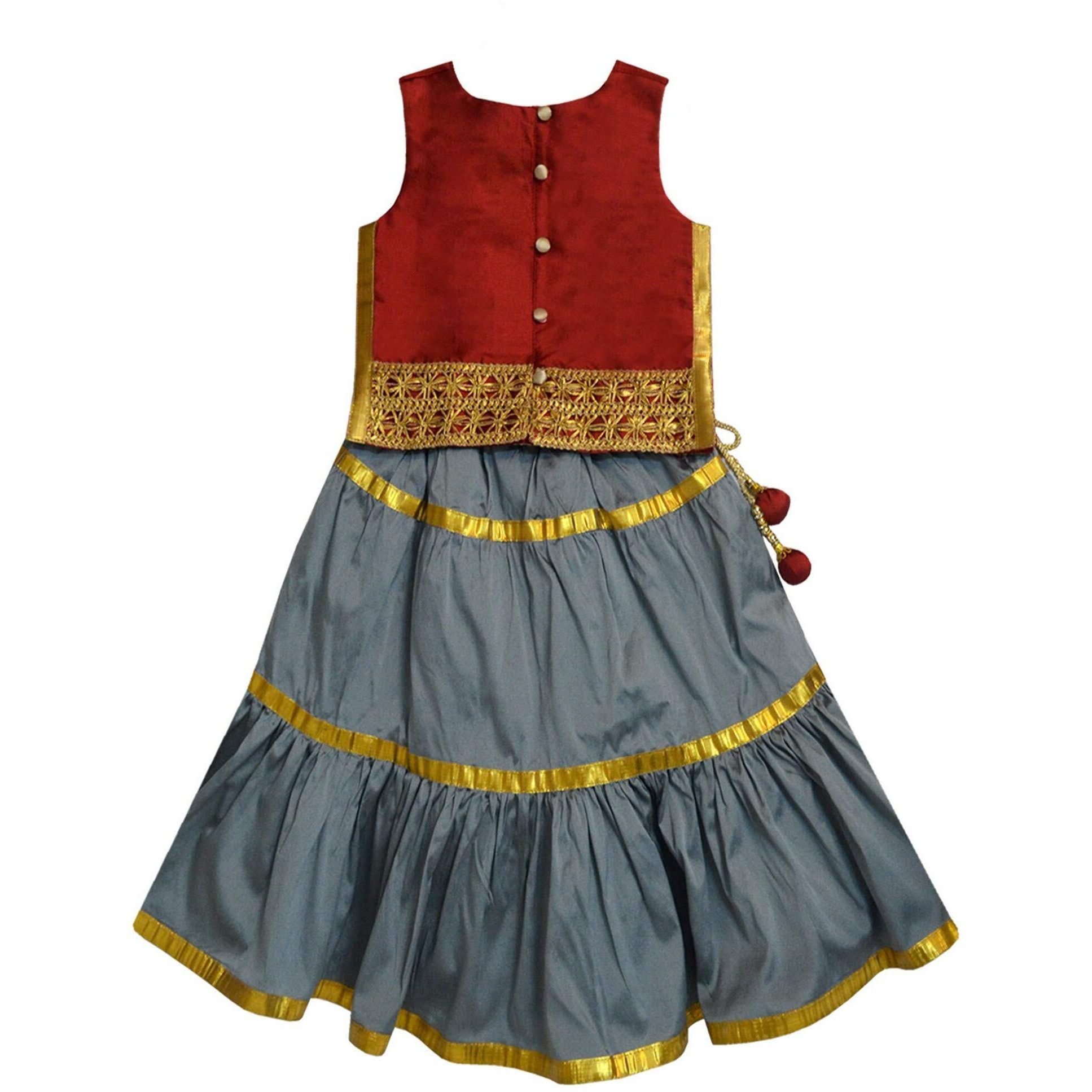 A.T.U.N Girl Synthetic Readymade Lehenga Choli(Glhg Got Mag_Maroon-Grey_7-8 Years_Maroon-Grey_7 Years-8 Years)