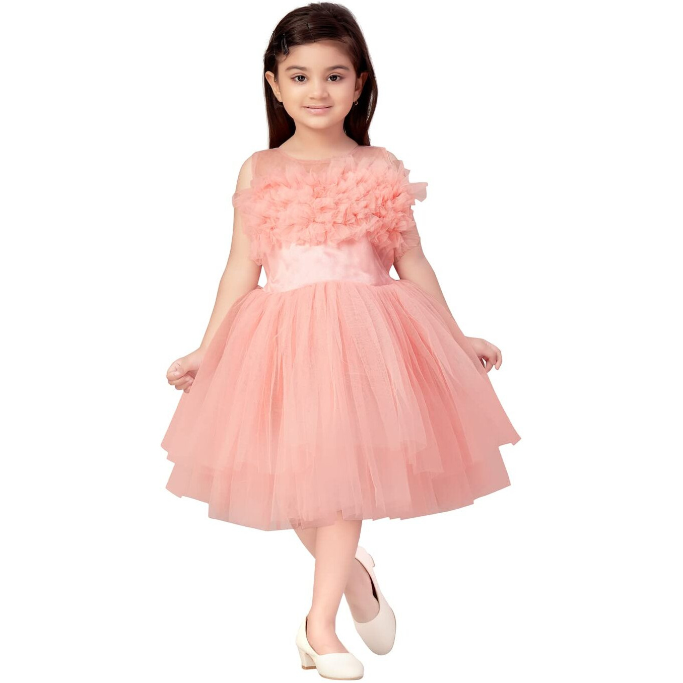 Aarika Baby-Girl's Nylon Fit And Flare Knee-Length Dress (Fk-1655_Peach