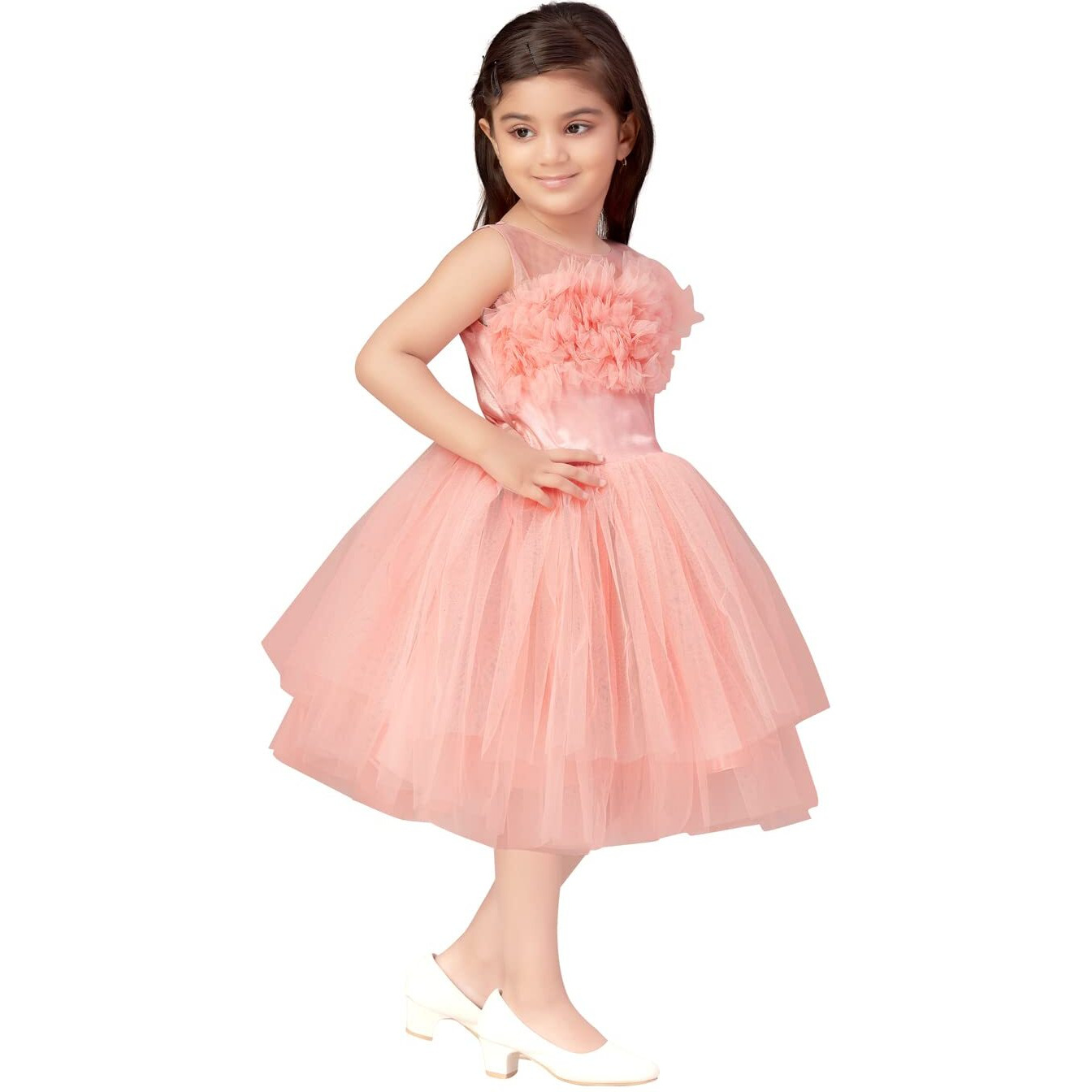 Aarika Baby-Girl's Nylon Fit And Flare Knee-Length Dress (Fk-1655_Peach