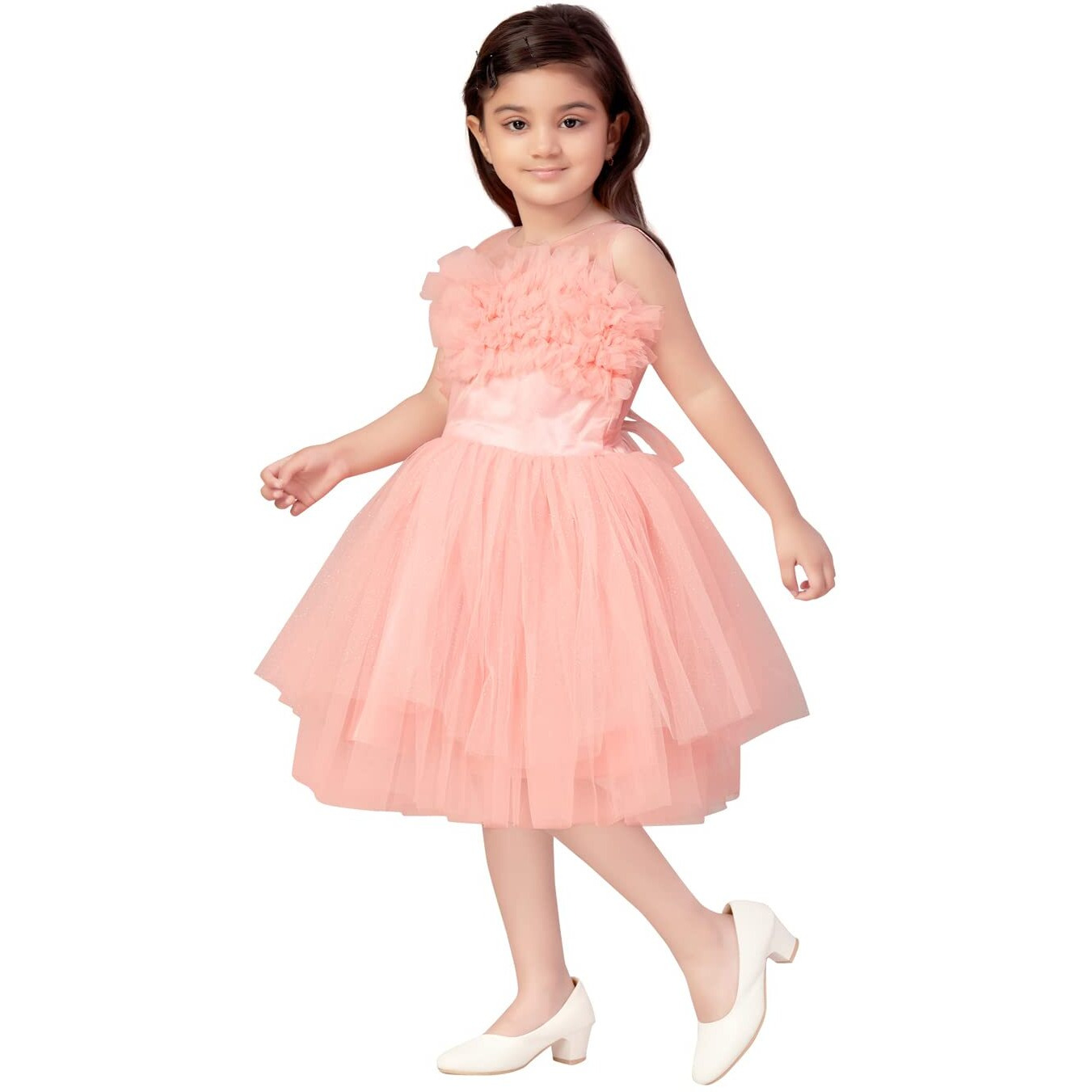 Aarika Baby-Girl's Nylon Fit And Flare Knee-Length Dress (Fk-1655_Peach