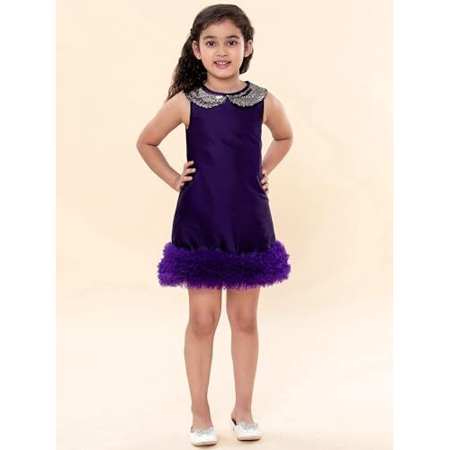 A.T.U.N Girl's A-Line Knee-Length Dress (Gdrs Sam Amt_Amythest_6-7 Years_Purple_6-7 Years)