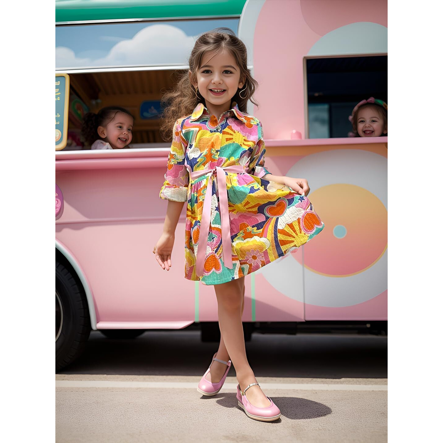 A.T.U.N. (All Things Uber Nice) Summer Floral Shirtdress For Girls Multicolour
