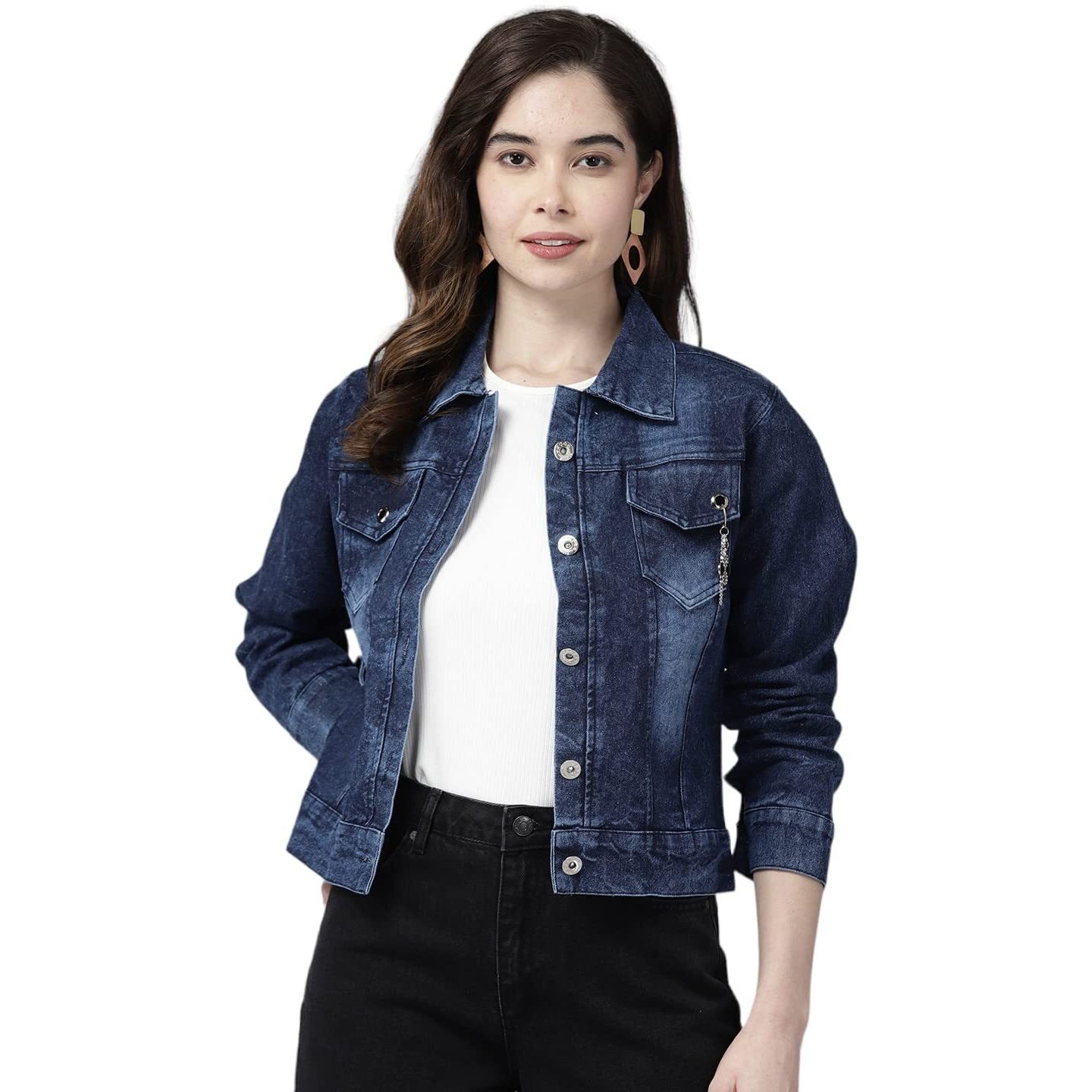 Aarika Aarikka Cotton Blend Women's A-Line Short Length Coat (Dn-W-123_Navy Blue