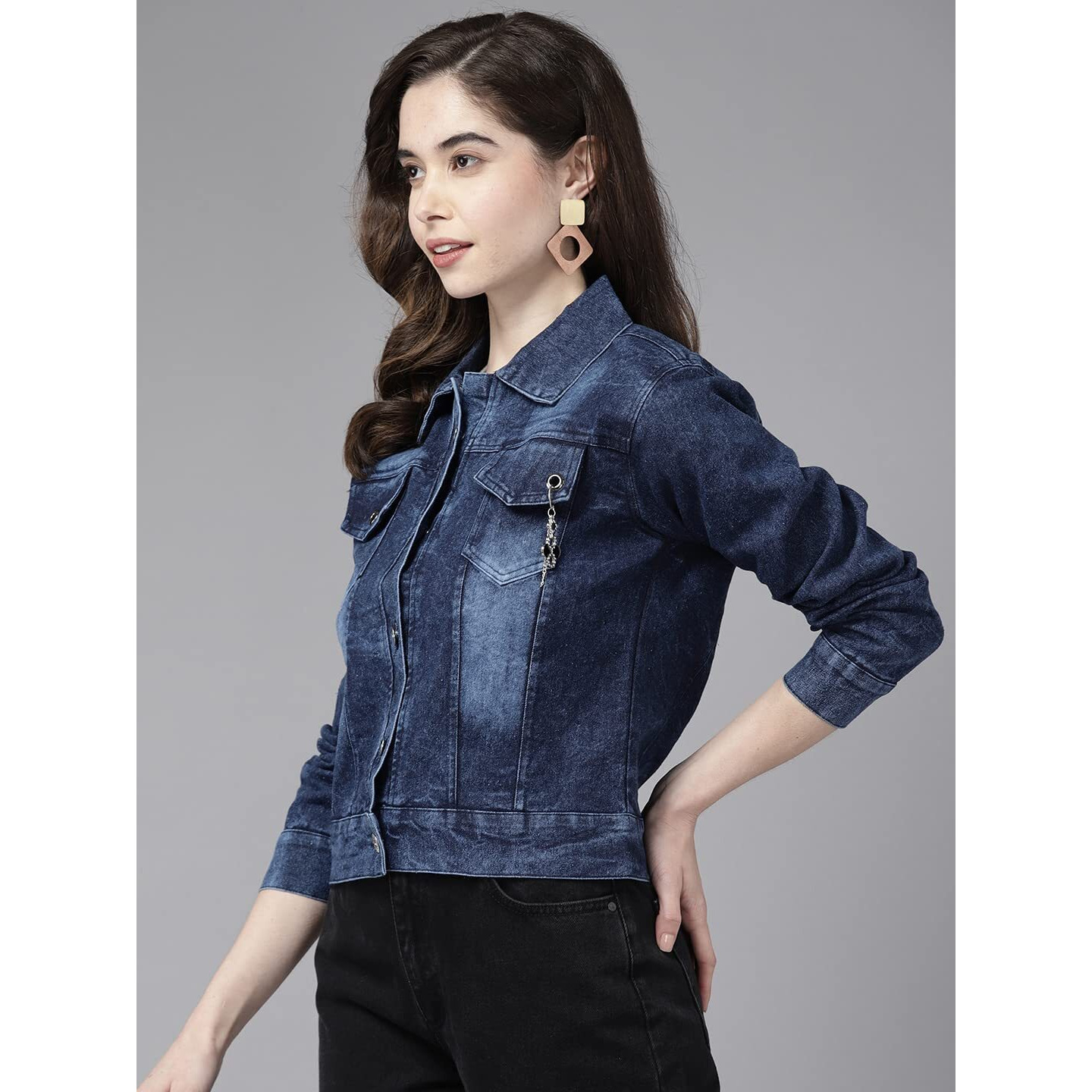 Aarika Aarikka Cotton Blend Women's A-Line Short Length Coat (Dn-W-123_Navy Blue