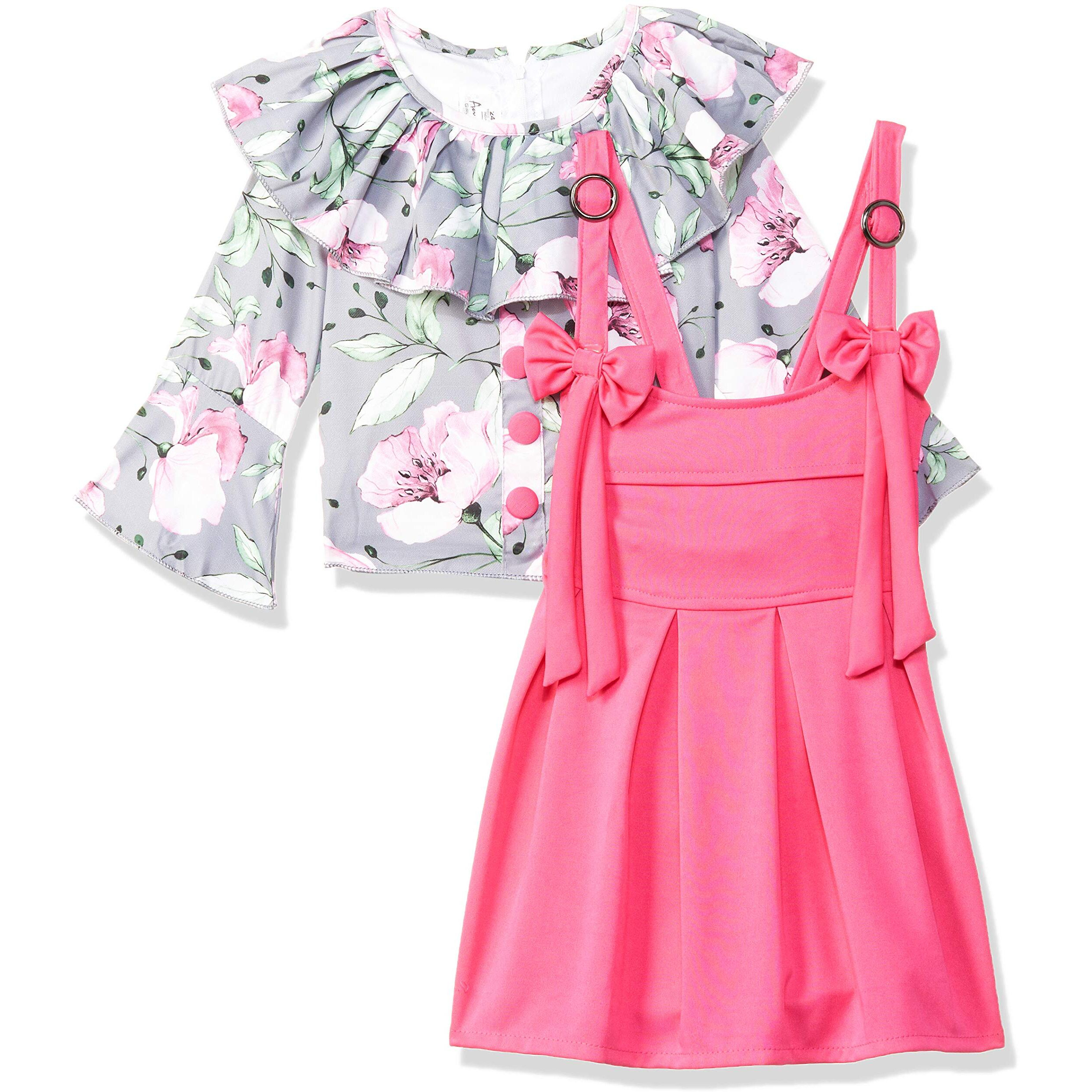 Aarika Girl Cotton Blend Floral Skirt Top Suit-Dress Set (Dr-1607_Grey_26)