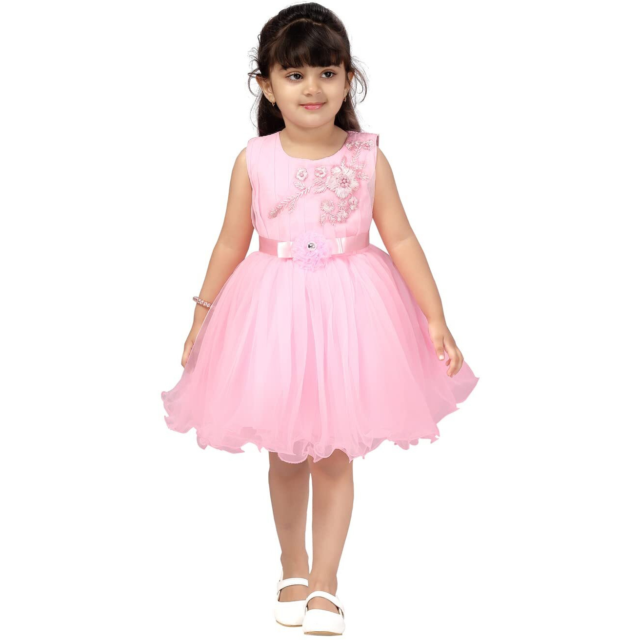Aarika Baby Girl's Net A-Line Knee-Long Dress (Fk-24314-Pink-18)