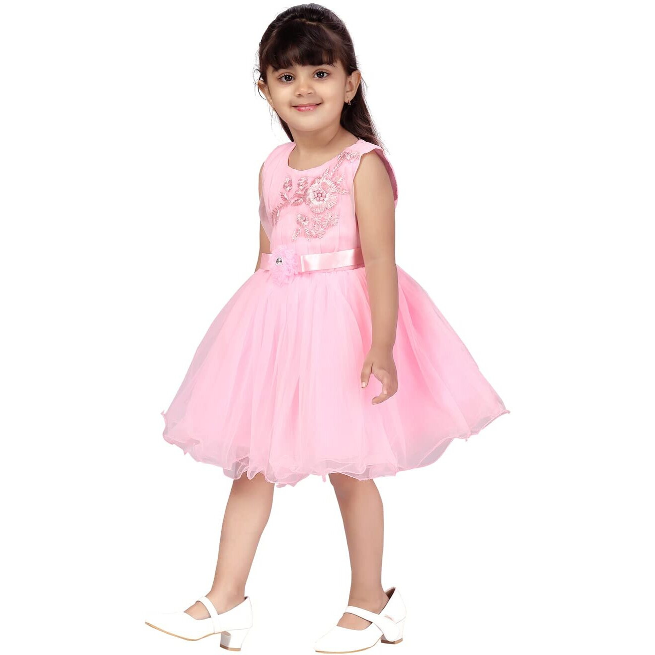 Aarika Baby Girl's Net A-Line Knee-Long Dress (Fk-24314-Pink-18)