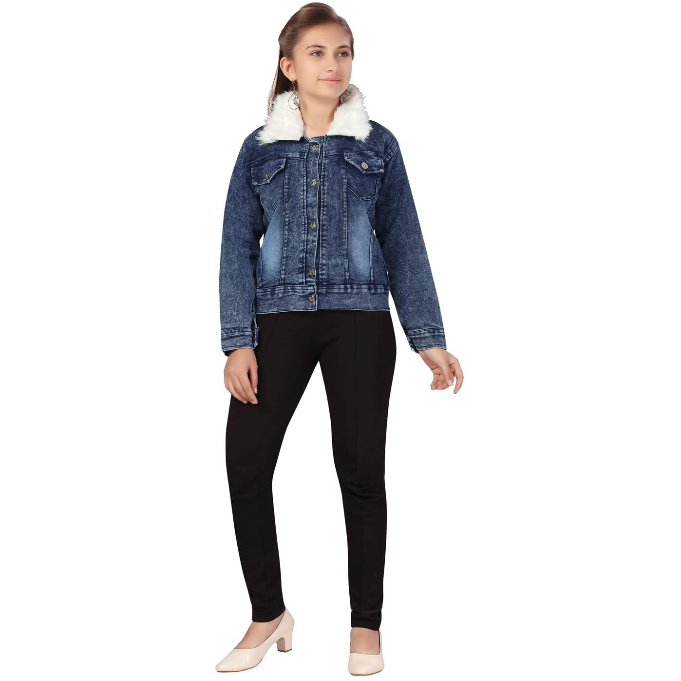 Aarika Girl's A-Line Coat (Dn-110_Denim Blue_36)