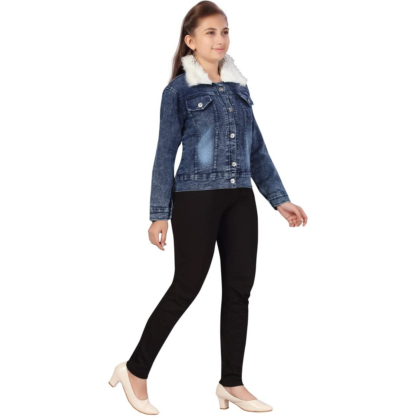 Aarika Girl's A-Line Coat (Dn-110_Denim Blue_36)