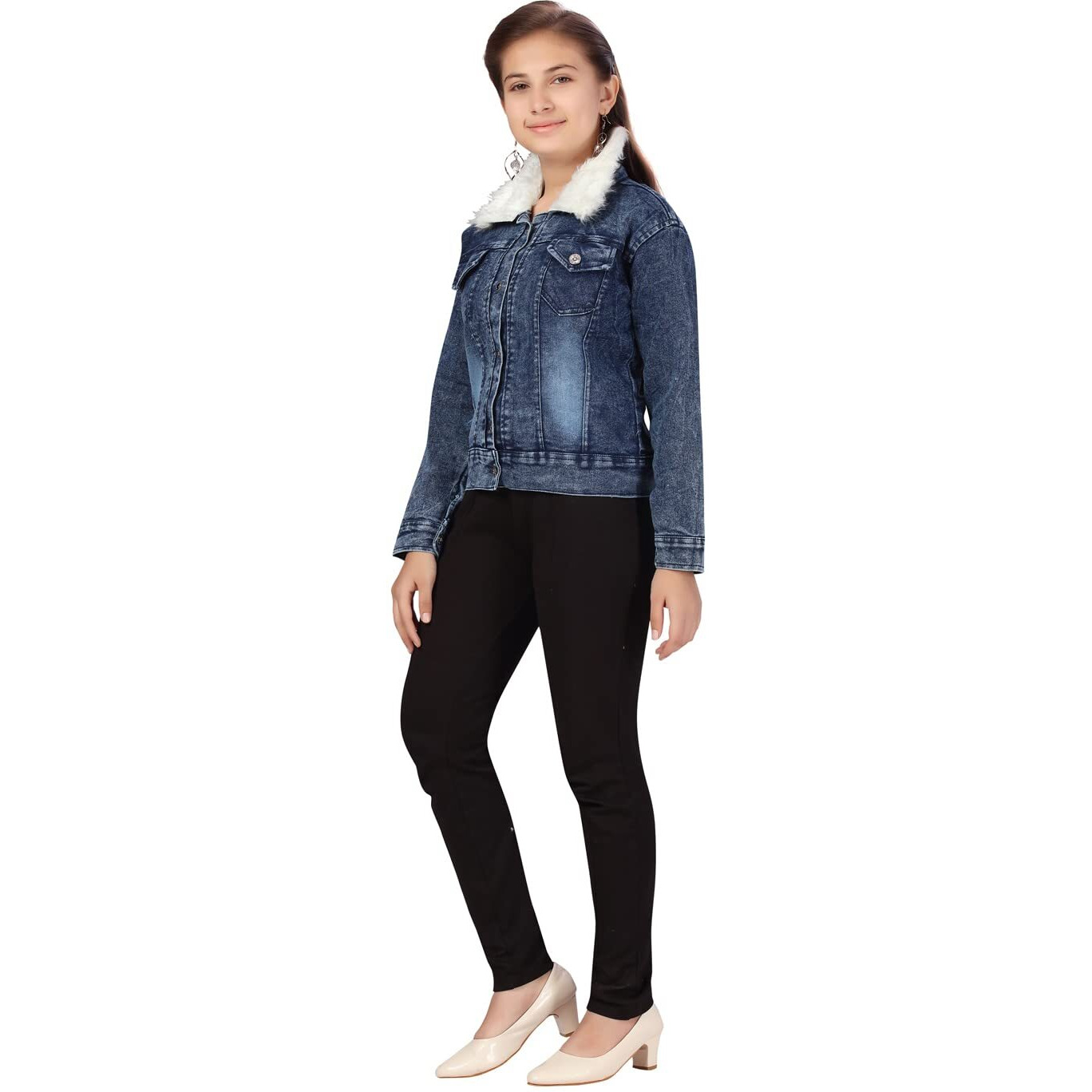 Aarika Girl's A-Line Coat (Dn-110_Denim Blue_36)