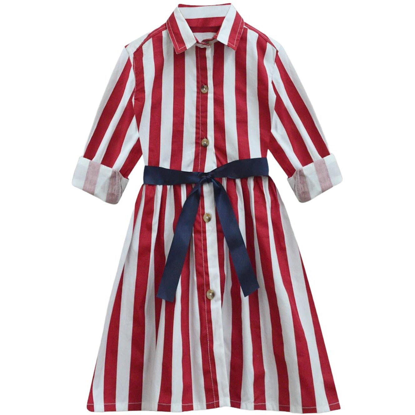 A.T.U.N Cotton Shirt Dress (Gdrs Sht Rdn_Red-White_12-13 Yr)