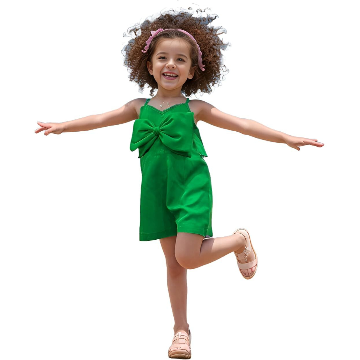 A.T.U.N. (All Things Uber Nice) Sleeveless Bow Above The Knee Jumpsuit For Girls, Green