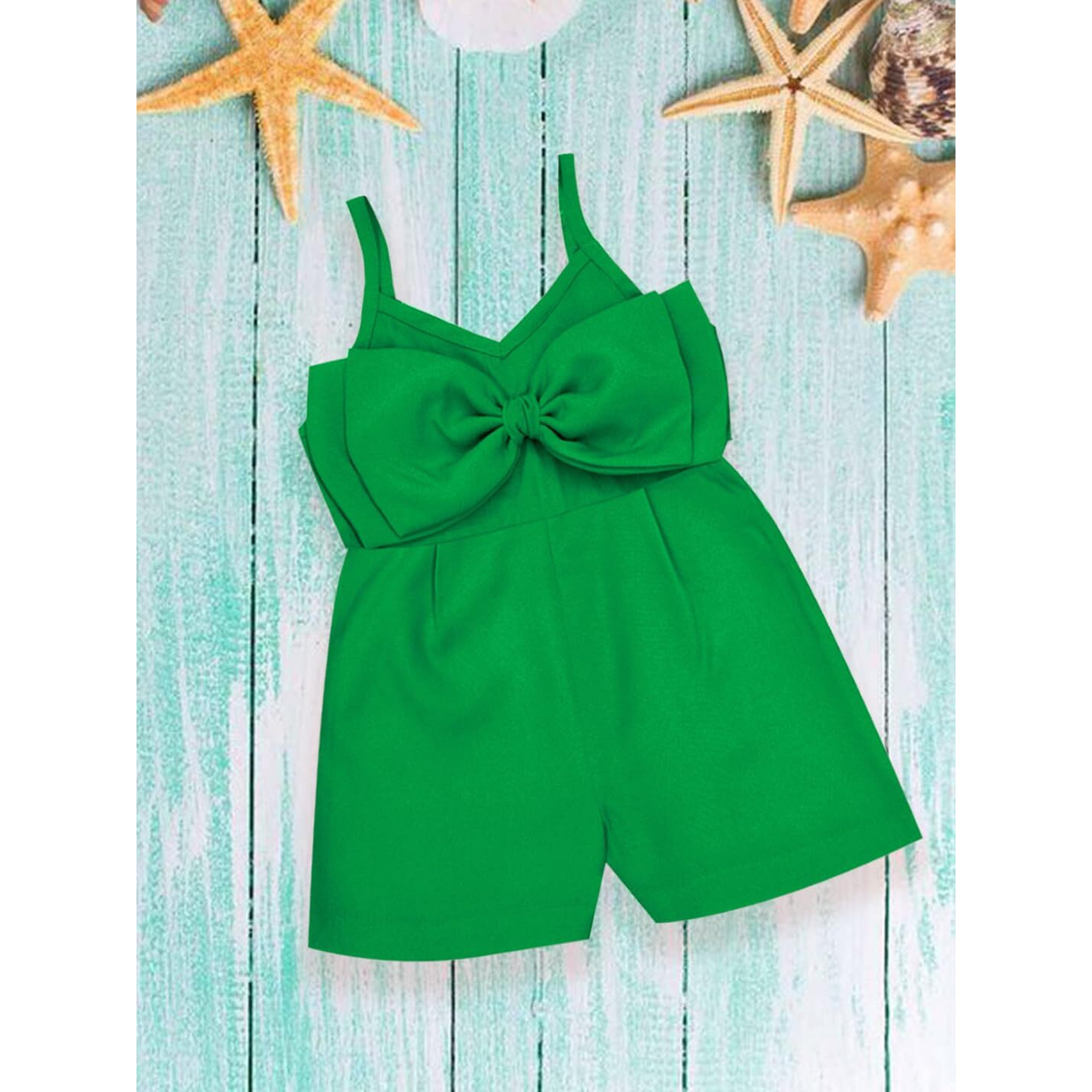 A.T.U.N. (All Things Uber Nice) Sleeveless Bow Above The Knee Jumpsuit For Girls, Green