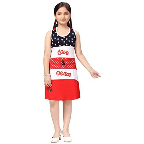 Aarika Girl's Cotton Blend Fit And Flare Knee-Length Dress (Fk-P-1096_Red_20)