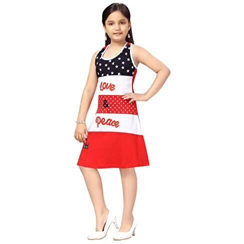 Aarika Girl's Cotton Blend Fit And Flare Knee-Length Dress (Fk-P-1096_Red_20)