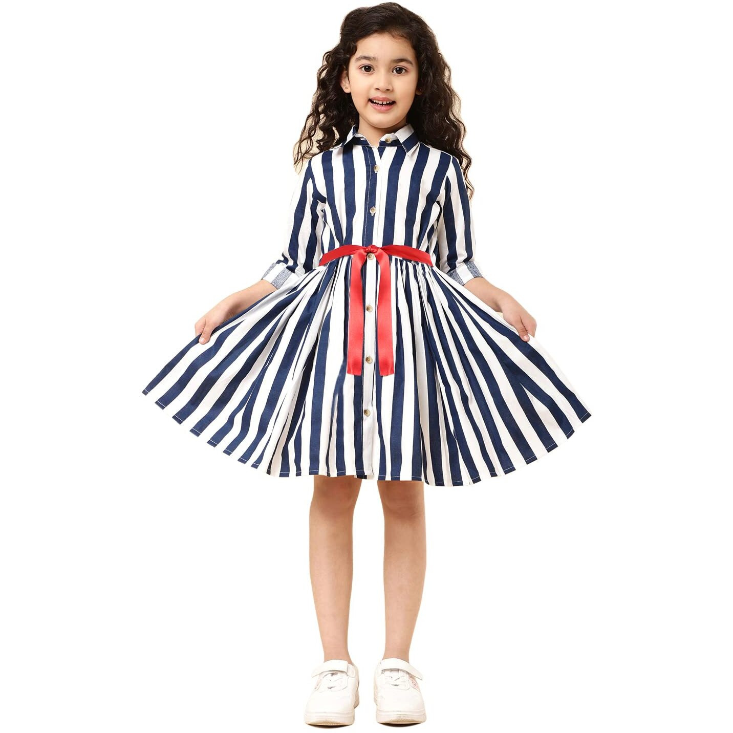 A.T.U.N Cotton Shirt Dress (Gdrs Sht Nvr_Navy-White_6-7 Yr)