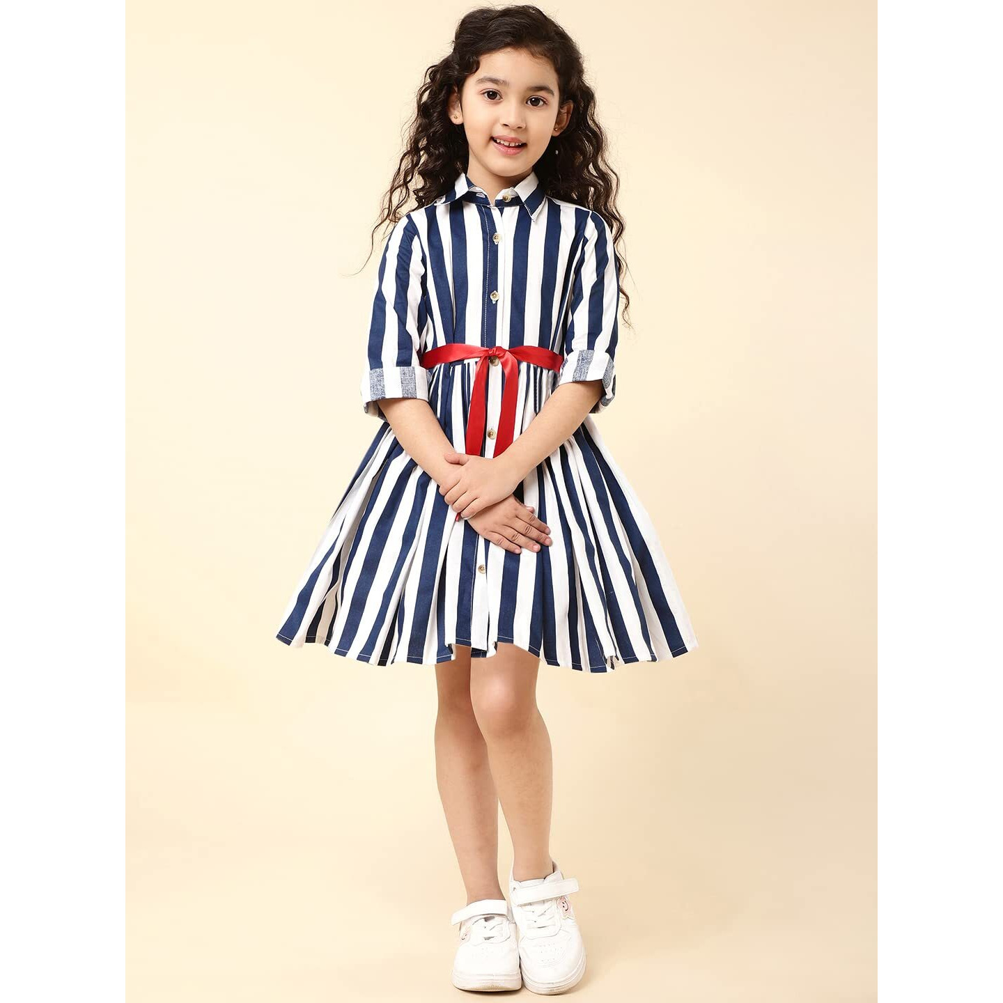 A.T.U.N Cotton Shirt Dress (Gdrs Sht Nvr_Navy-White_6-7 Yr)