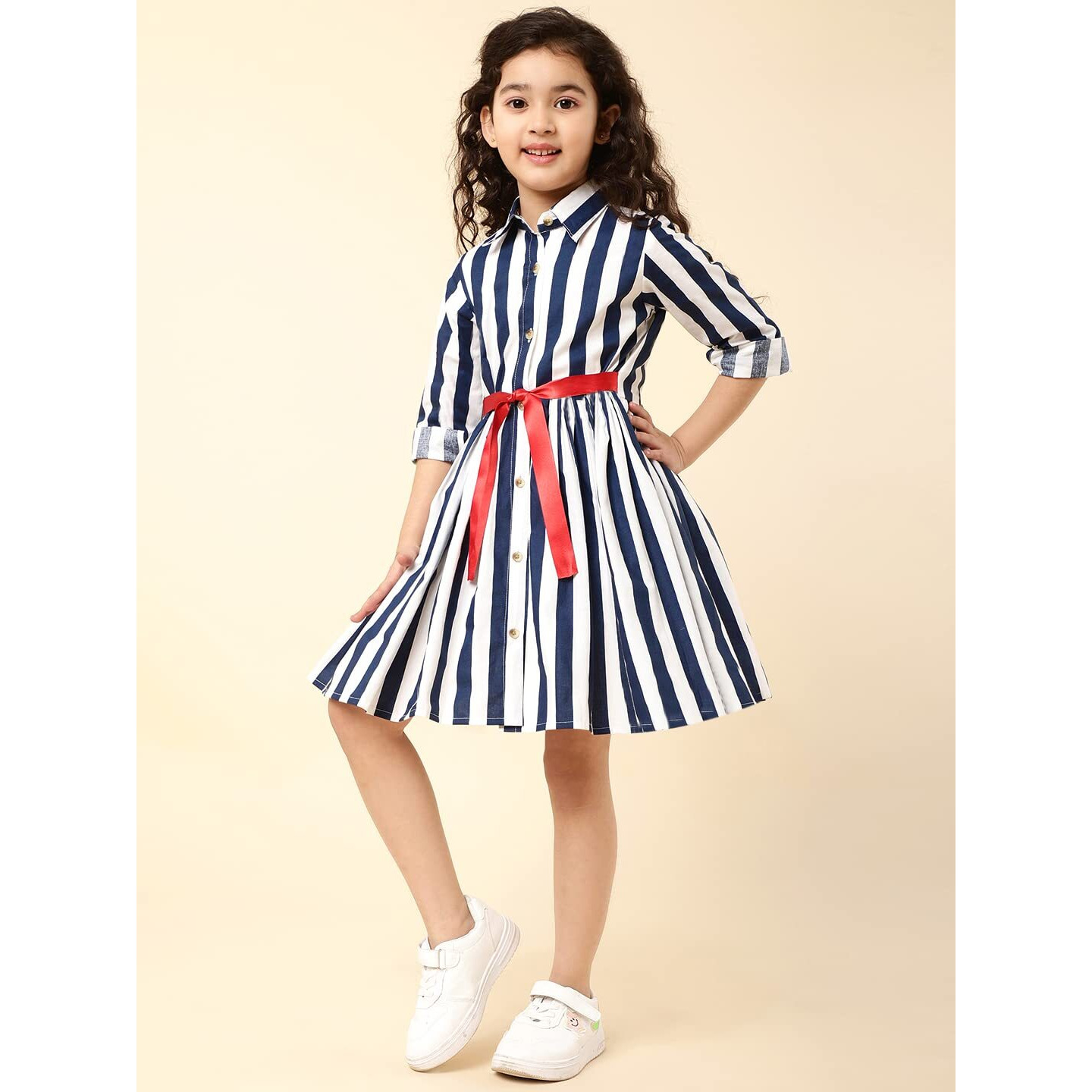 A.T.U.N Cotton Shirt Dress (Gdrs Sht Nvr_Navy-White_6-7 Yr)