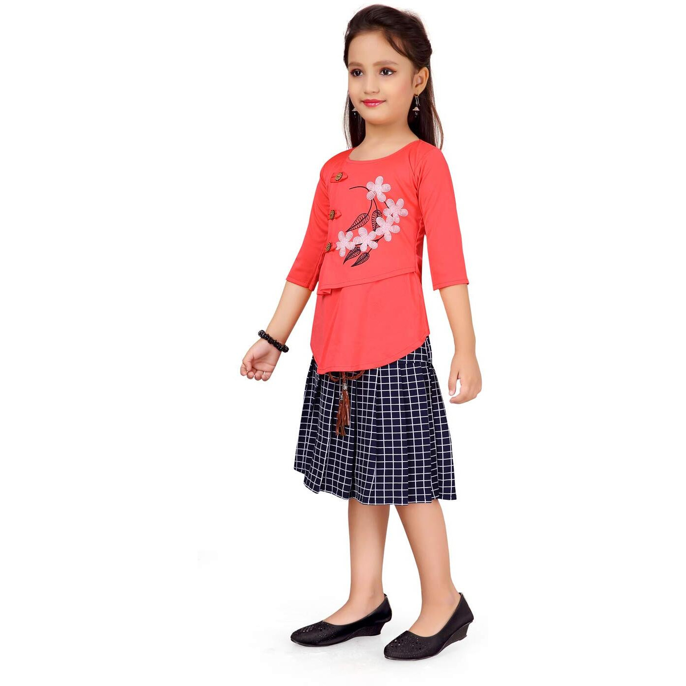 Aarika Girl's Cotton Knee-Long Dress (Dr-11520-Gajri-30)