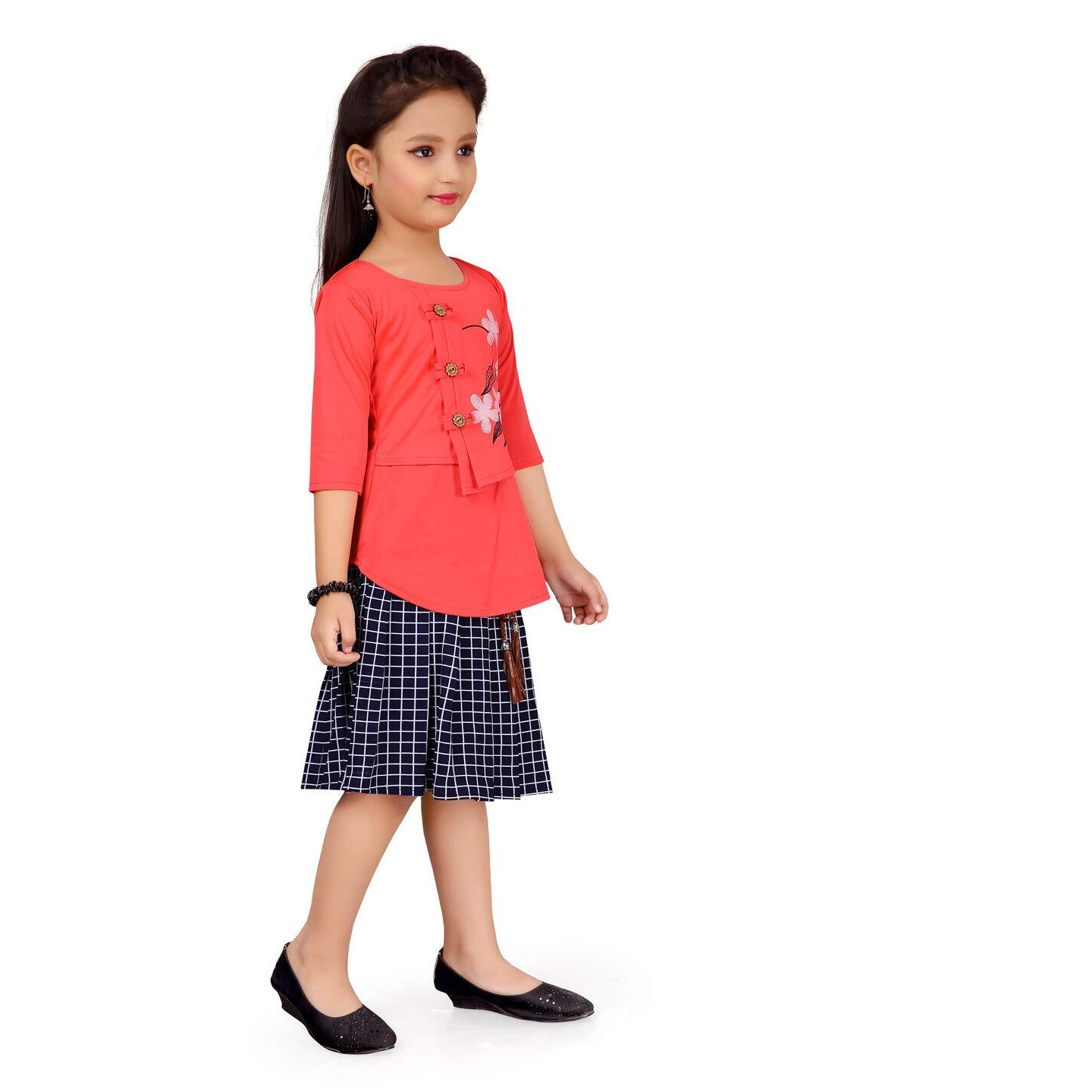 Aarika Girl's Cotton Knee-Long Dress (Dr-11520-Gajri-30)
