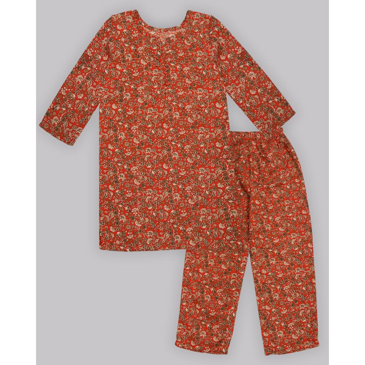 A.T.U.N. (All Things Uber Nice) Girls Floral Printed 3/4 Sleeve Kurti And Pant Set | Stylish Traditional Ethnic Wear Salwar Suit Set For All Ocassions