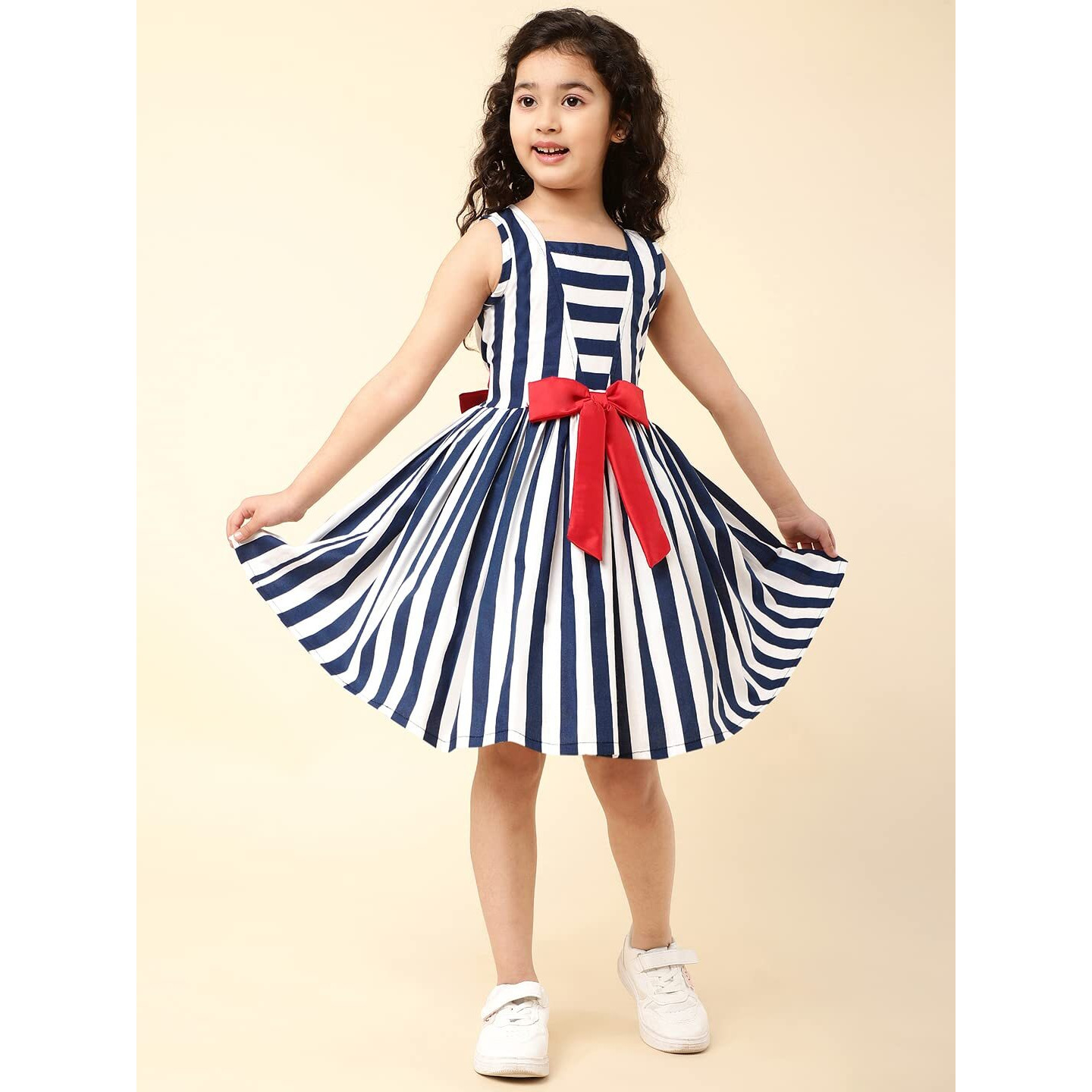 A.T.U.N. (All Things Uber Nice) Girl's Cotton Skater Knee-Length Dress (Gdrs Ant Nsr_Navy_1-2 Yr)