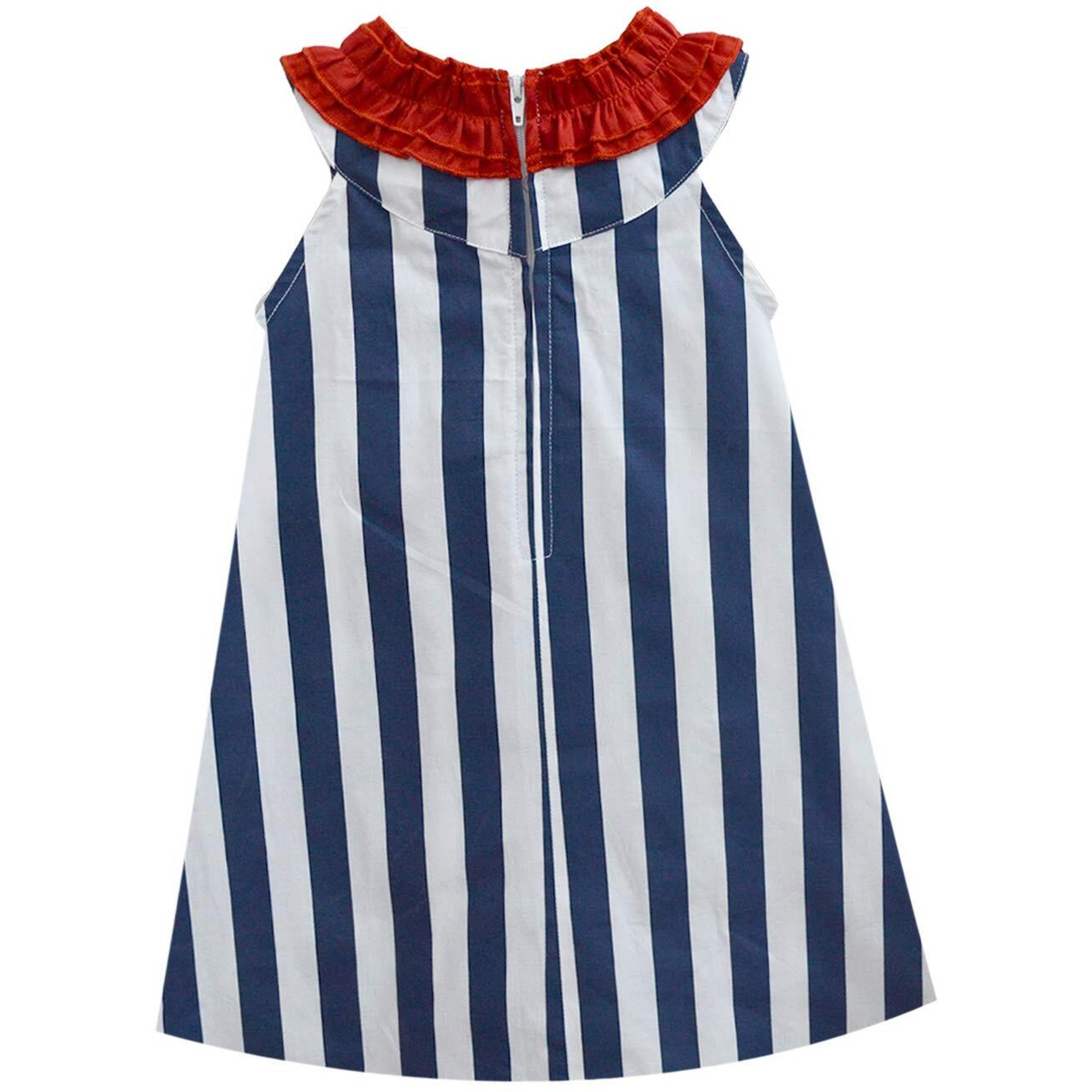 A.T.U.N Girl's A-Line Cotton Mini Dress (Gdrs Trc Nsr_White-Navy_5-6 Yr)