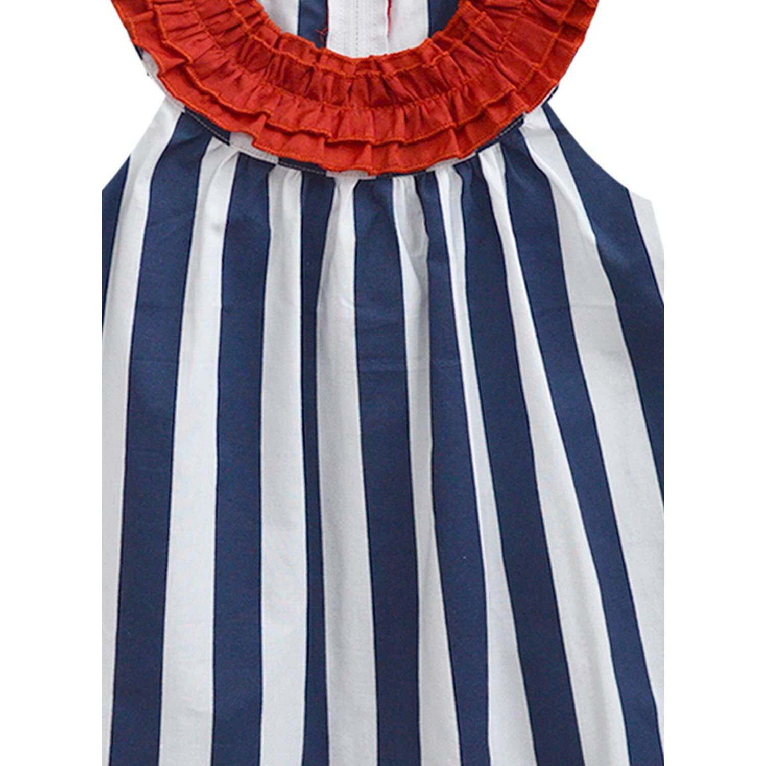 A.T.U.N Girl's A-Line Cotton Mini Dress (Gdrs Trc Nsr_White-Navy_5-6 Yr)