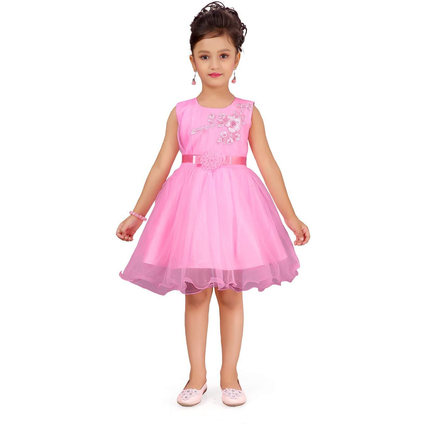 Aarika Baby-Girl's Net Fit And Flare Knee-Length Dress (Dfk-24314_Pink_18)