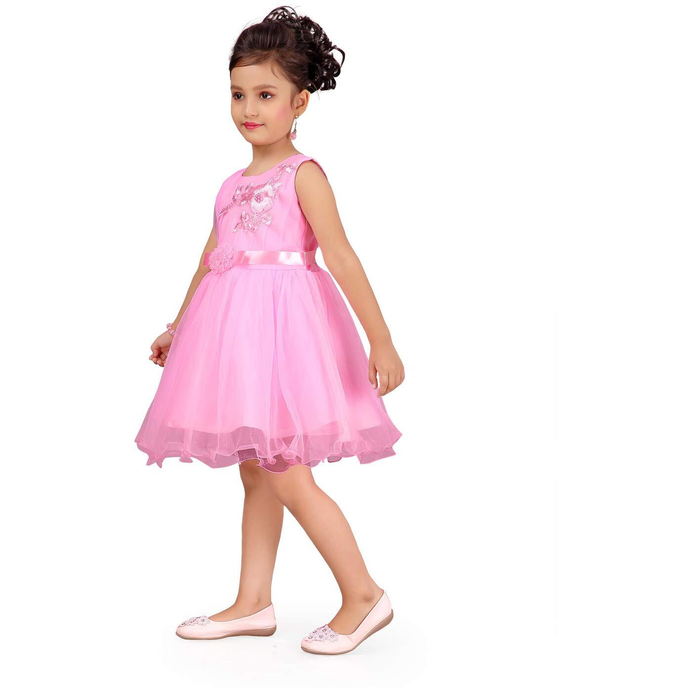 Aarika Baby-Girl's Net Fit And Flare Knee-Length Dress (Dfk-24314_Pink_18)