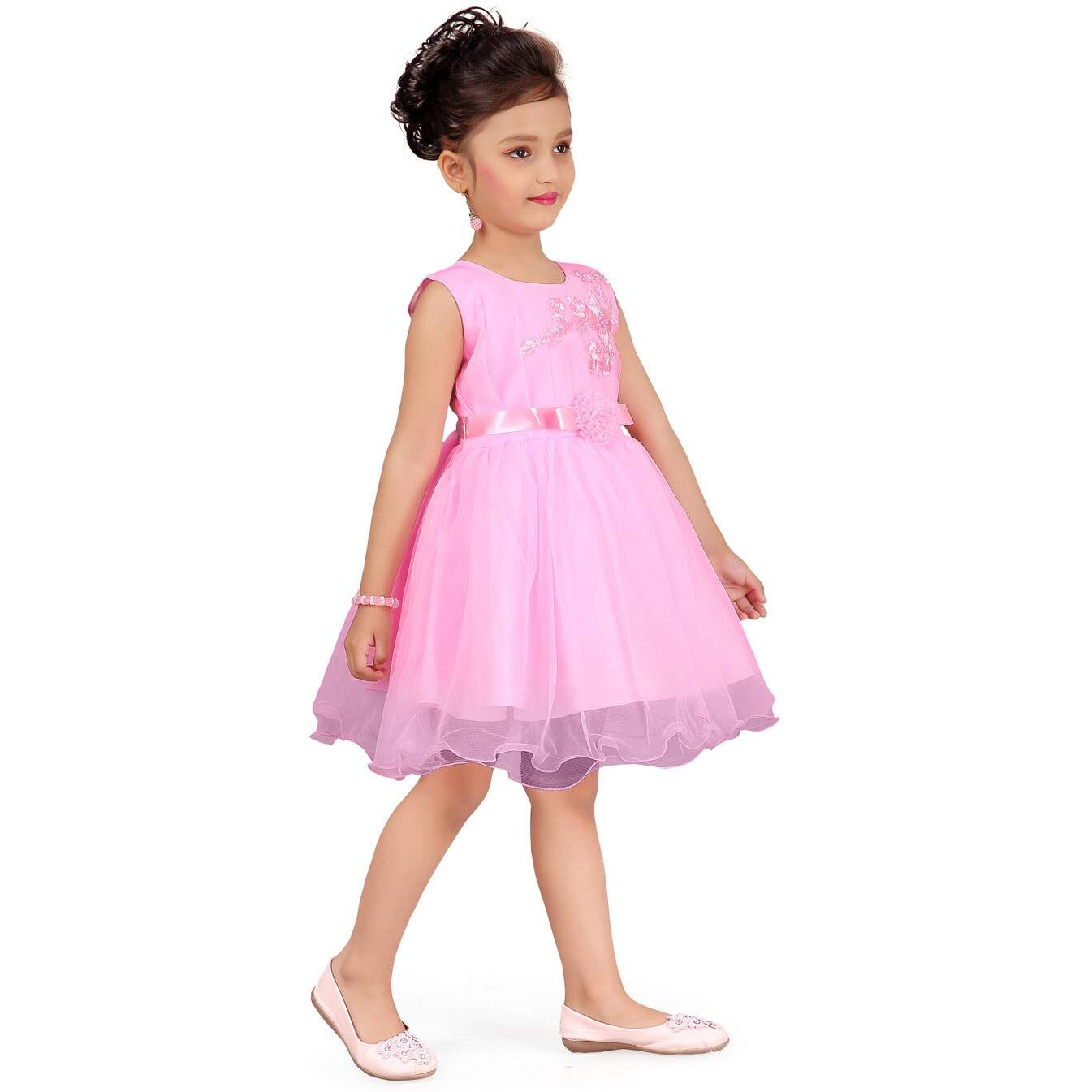 Aarika Baby-Girl's Net Fit And Flare Knee-Length Dress (Dfk-24314_Pink_18)