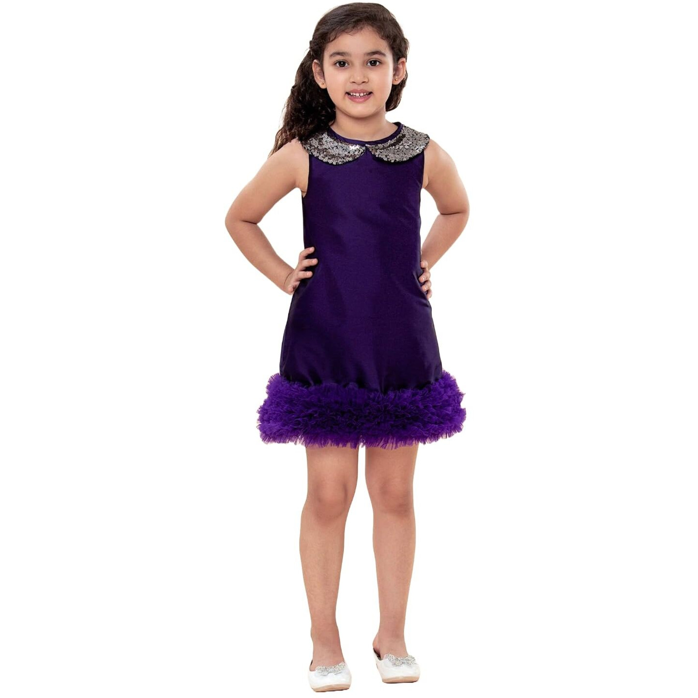 A.T.U.N Girl's A-Line Knee Long Dress (Gdrs Sam Amt_Amythest_2-3 Years_Purple, Amythest_2 Years-3 Years)