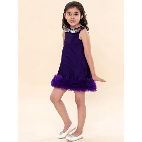 A.T.U.N Girl's A-Line Knee Long Dress (Gdrs Sam Amt_Amythest_2-3 Years_Purple, Amythest_2 Years-3 Years)