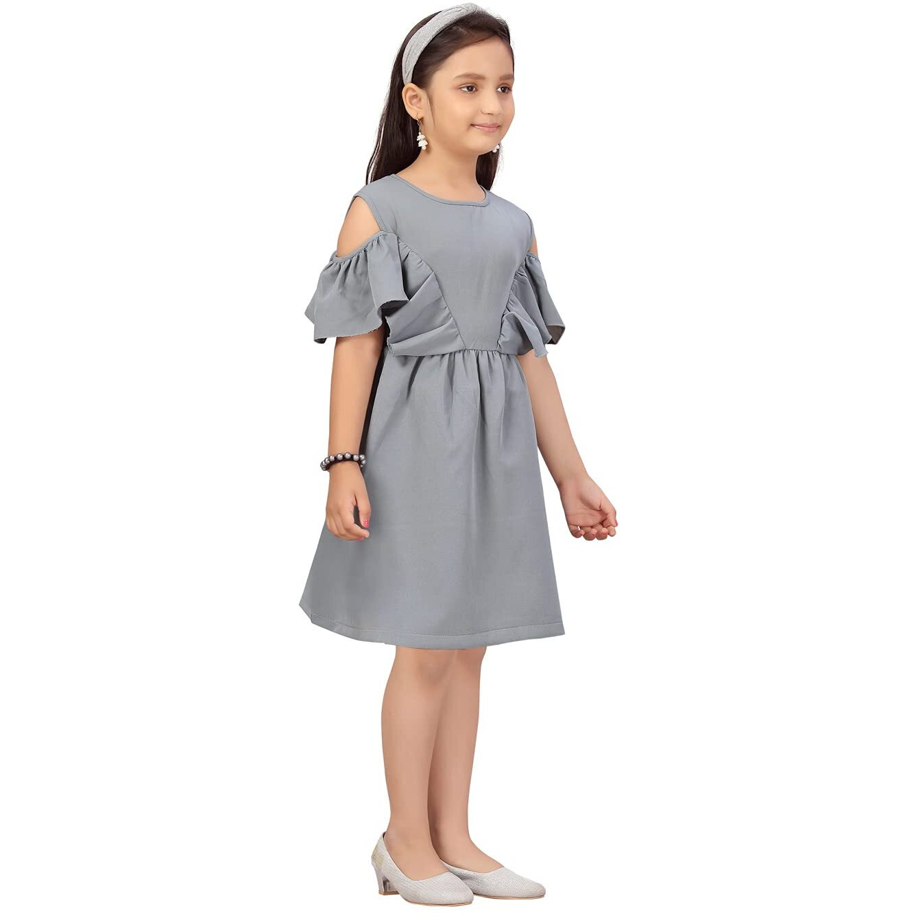 Aarika Girl's Cotton Blend A-Line 4-5 Years Dress (Nv-Md-21927_Grey
