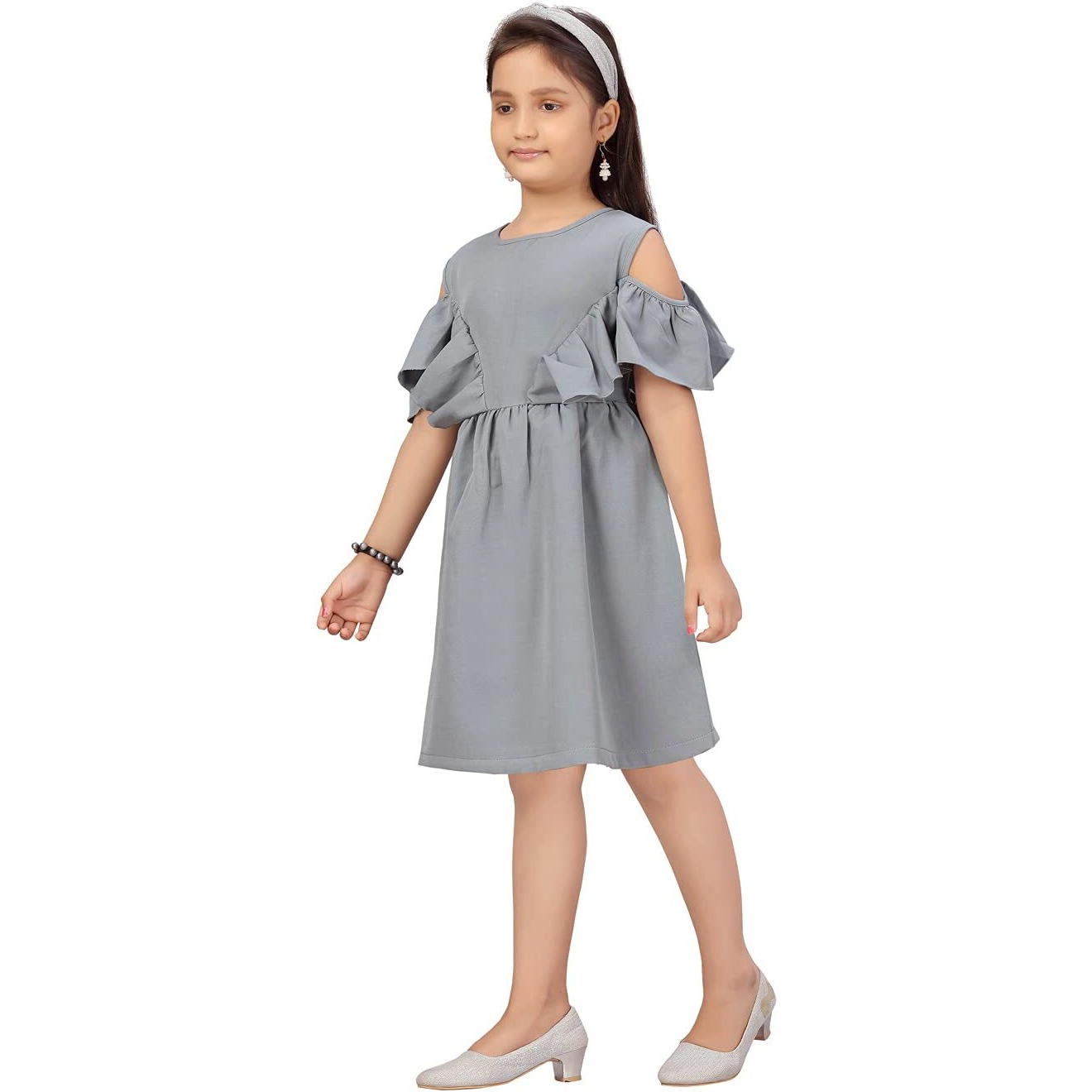 Aarika Girl's Cotton Blend A-Line 4-5 Years Dress (Nv-Md-21927_Grey