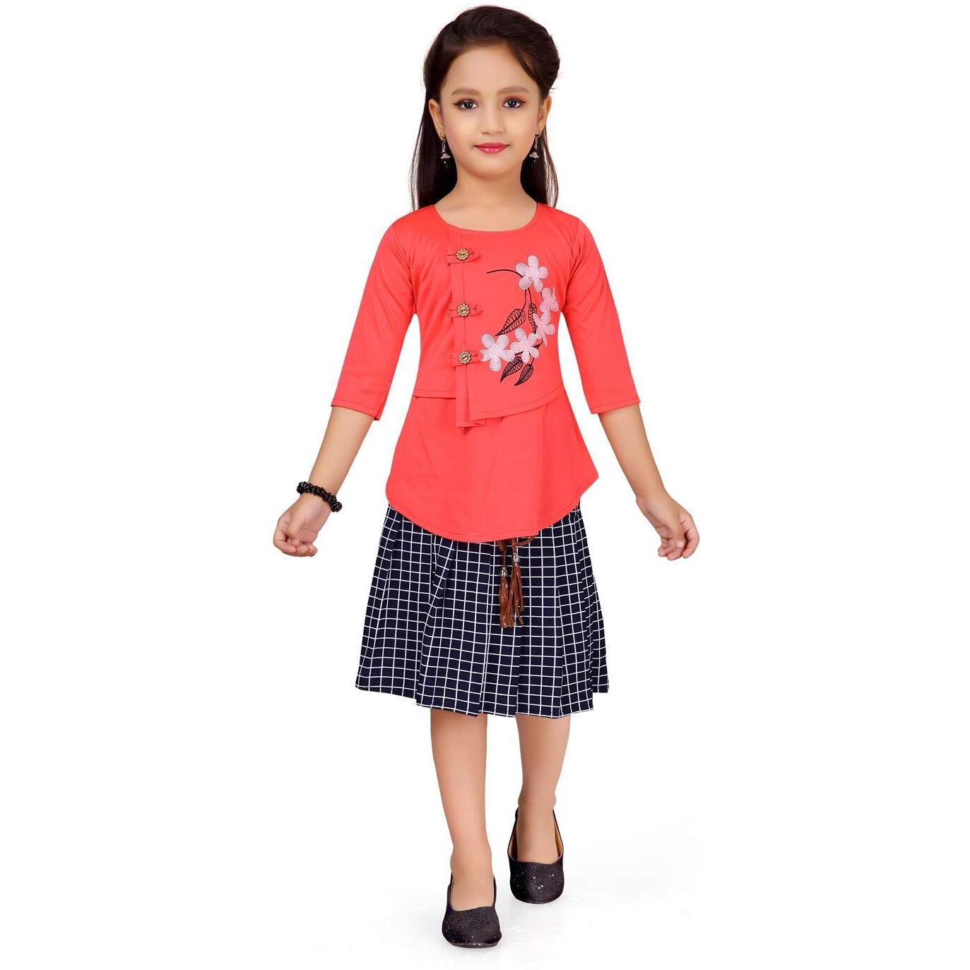 Aarika Girl's Cotton Knee Long Dress (Dr-11520-Gajri-24)