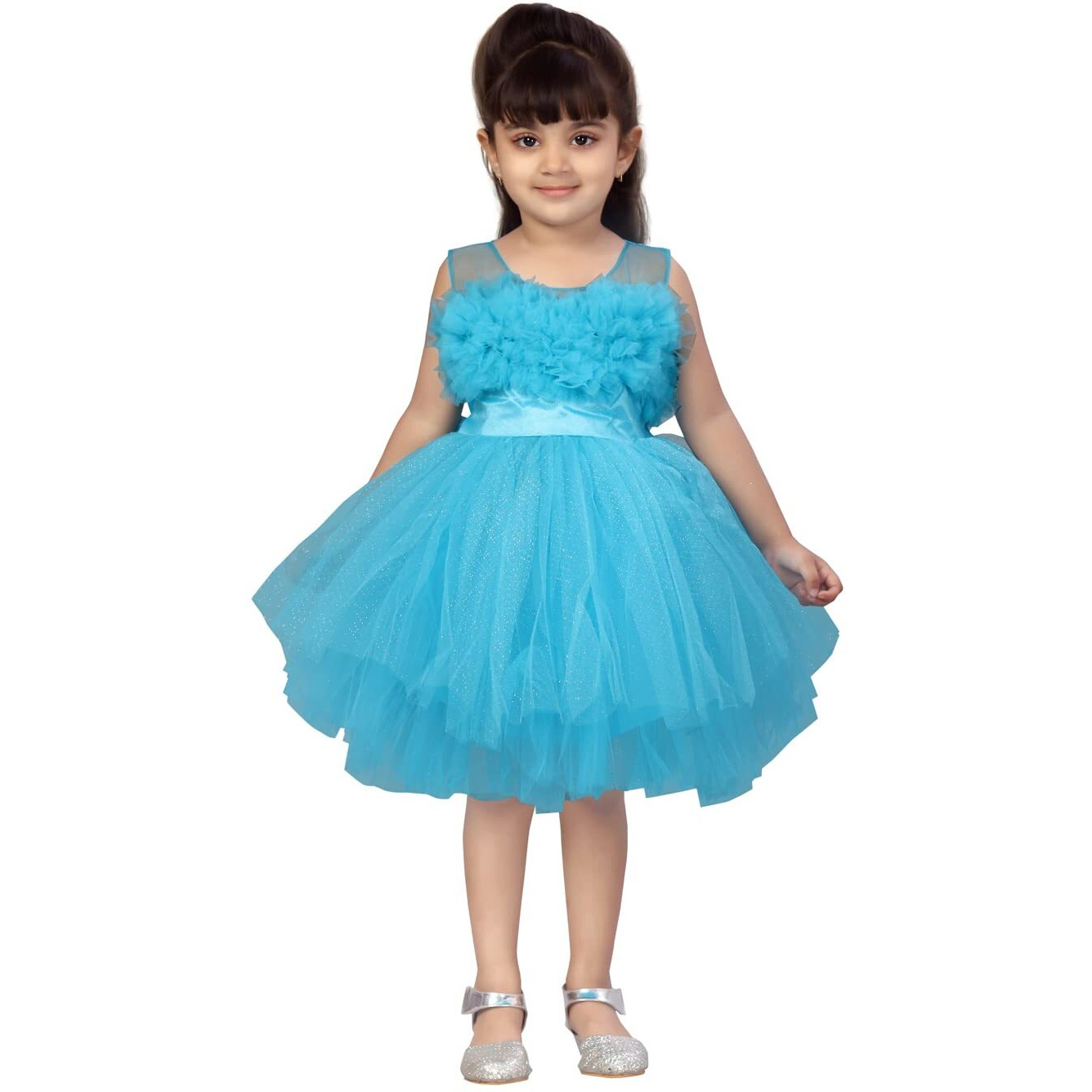 Aarika Baby-Girl's Nylon Fit And Flare Knee-Length Dress (Fk-1655_Firozi_18)