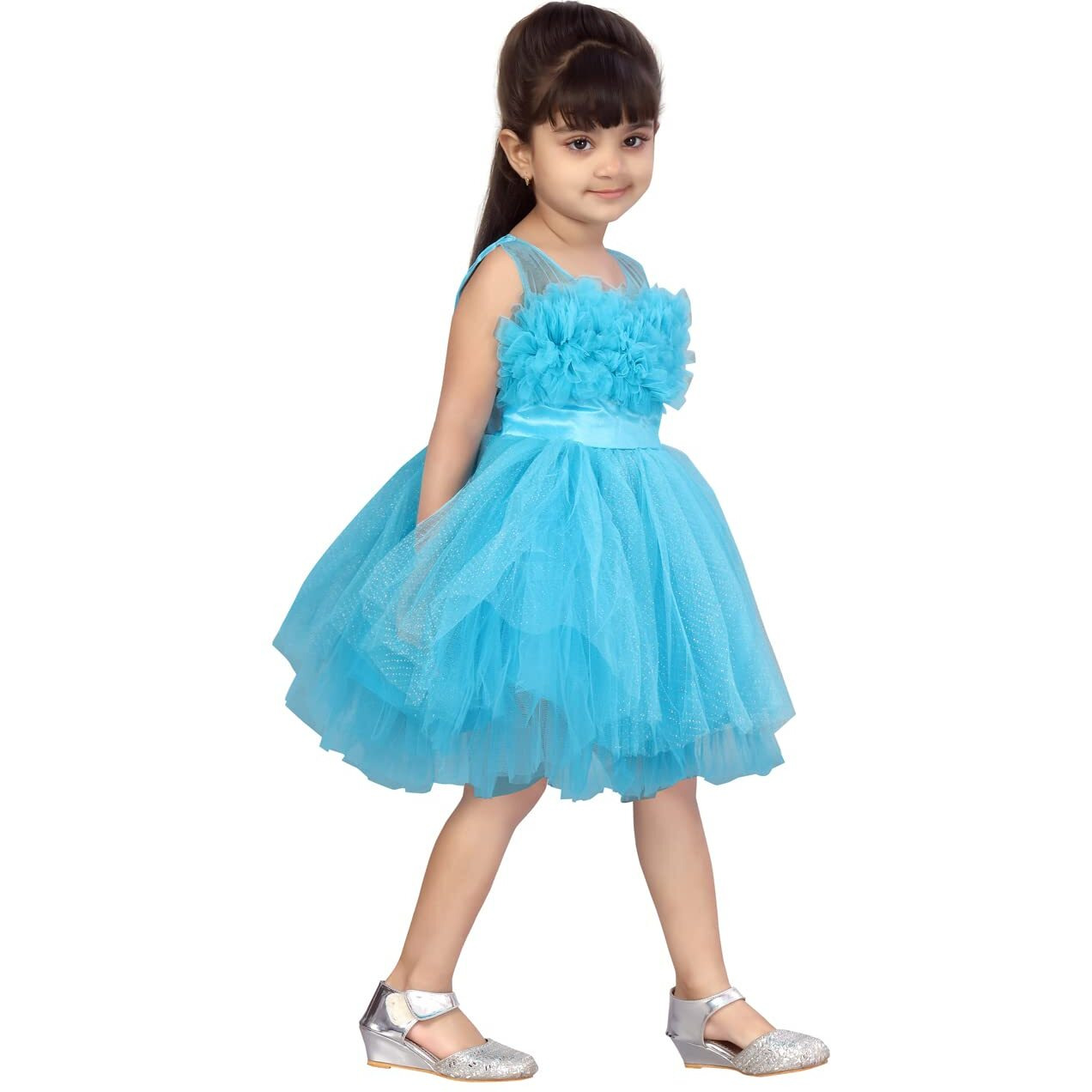 Aarika Baby-Girl's Nylon Fit And Flare Knee-Length Dress (Fk-1655_Firozi_18)