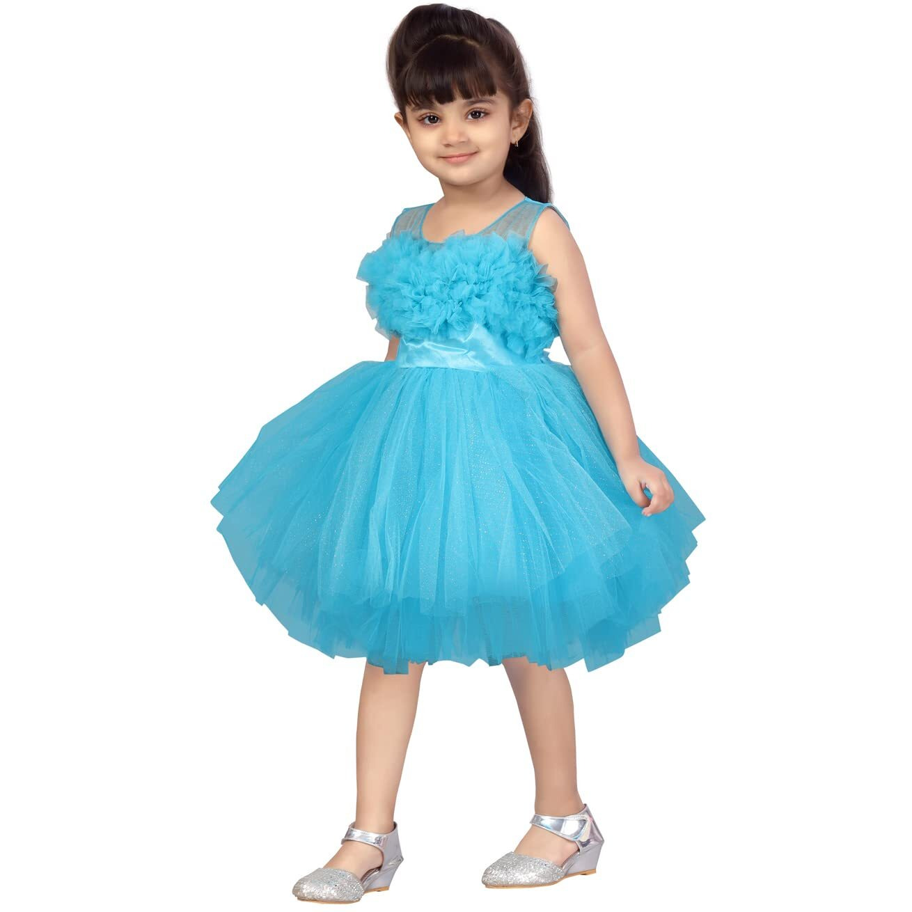 Aarika Baby-Girl's Nylon Fit And Flare Knee-Length Dress (Fk-1655_Firozi_18)