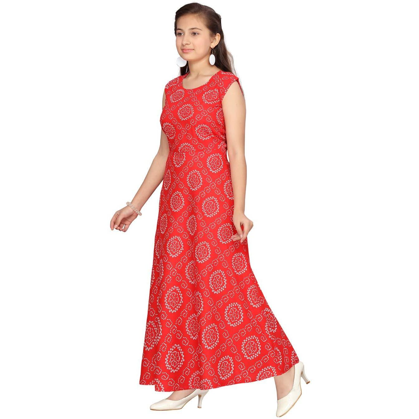 Aarika Girl's Cotton A-Line 11-12 Years Dress (Nv-Md-815_Red