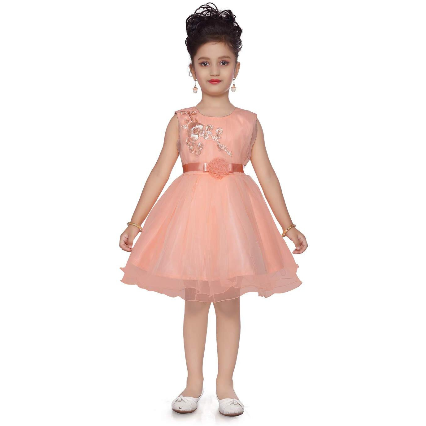 Aarika Baby Girl Knee Length Dress (Peach_6 Months-12 Months)