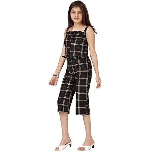Aarika Cotton Girls Black Color Check Pattern Top & Capri Set (Dr-K-291-Black-34)